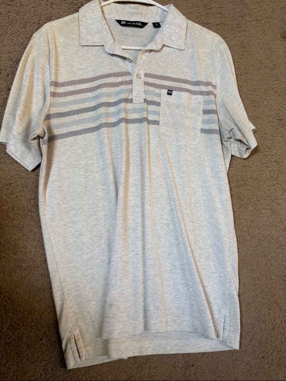 Travis Mathew Light Gray Polo with Muted Horizontal Stripes